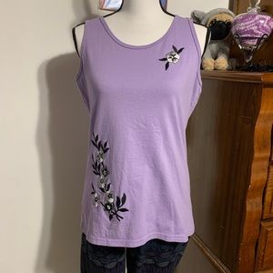 Hanes Purple Embroidery Flower Tank Top Maui